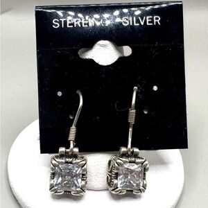 Silpada Sterling Silver Uptown Square Cubic Zirconia Dangle Earrings W0975